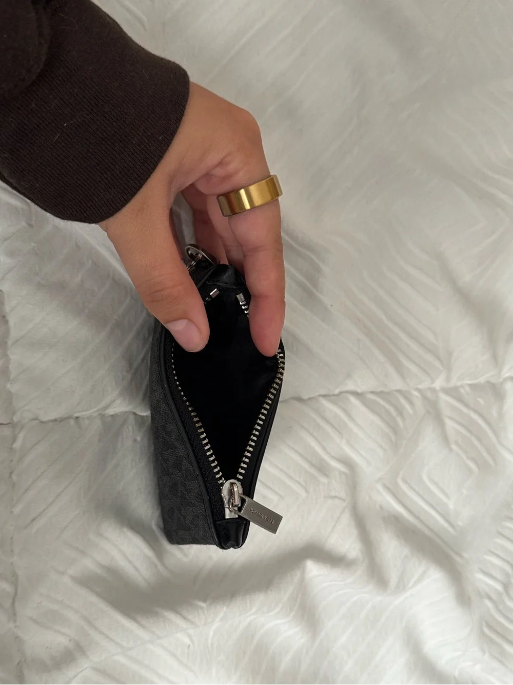 Michael Kors Black Logo Zip Key Pouch with Chain Clip